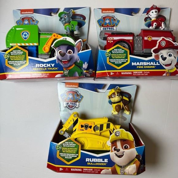 PAW Patrol, Rubble’s Bulldozer, Marshall’s Firetruck & Rocky Recycle Truck - Picture 2 of 13